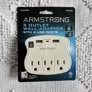 Armstrong 3 outlet wall adapter with 2 usb ports indoor charger‎ port new in box